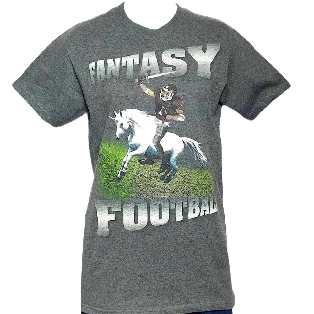 🦄Fantasy Football Gray Shirt Unicorn Graphic Top - Picture 2 of 9